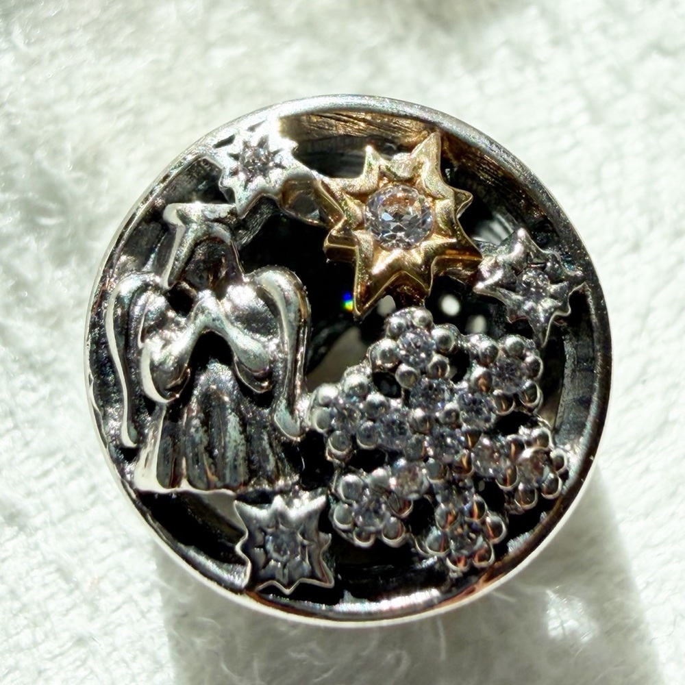 Retired Sterling Silver & 14K Gold Celestial Wonders Christmas Charm with CZ